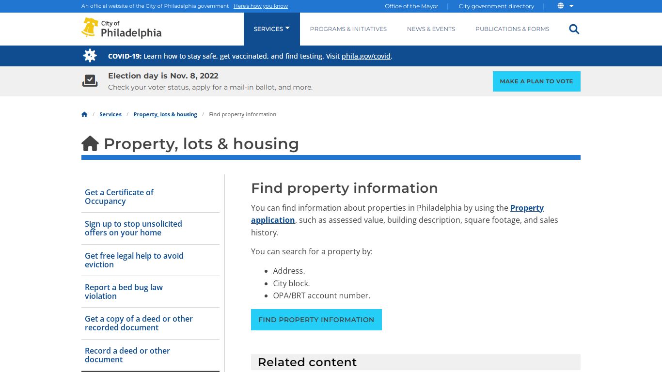 Find property information | Services | City of Philadelphia